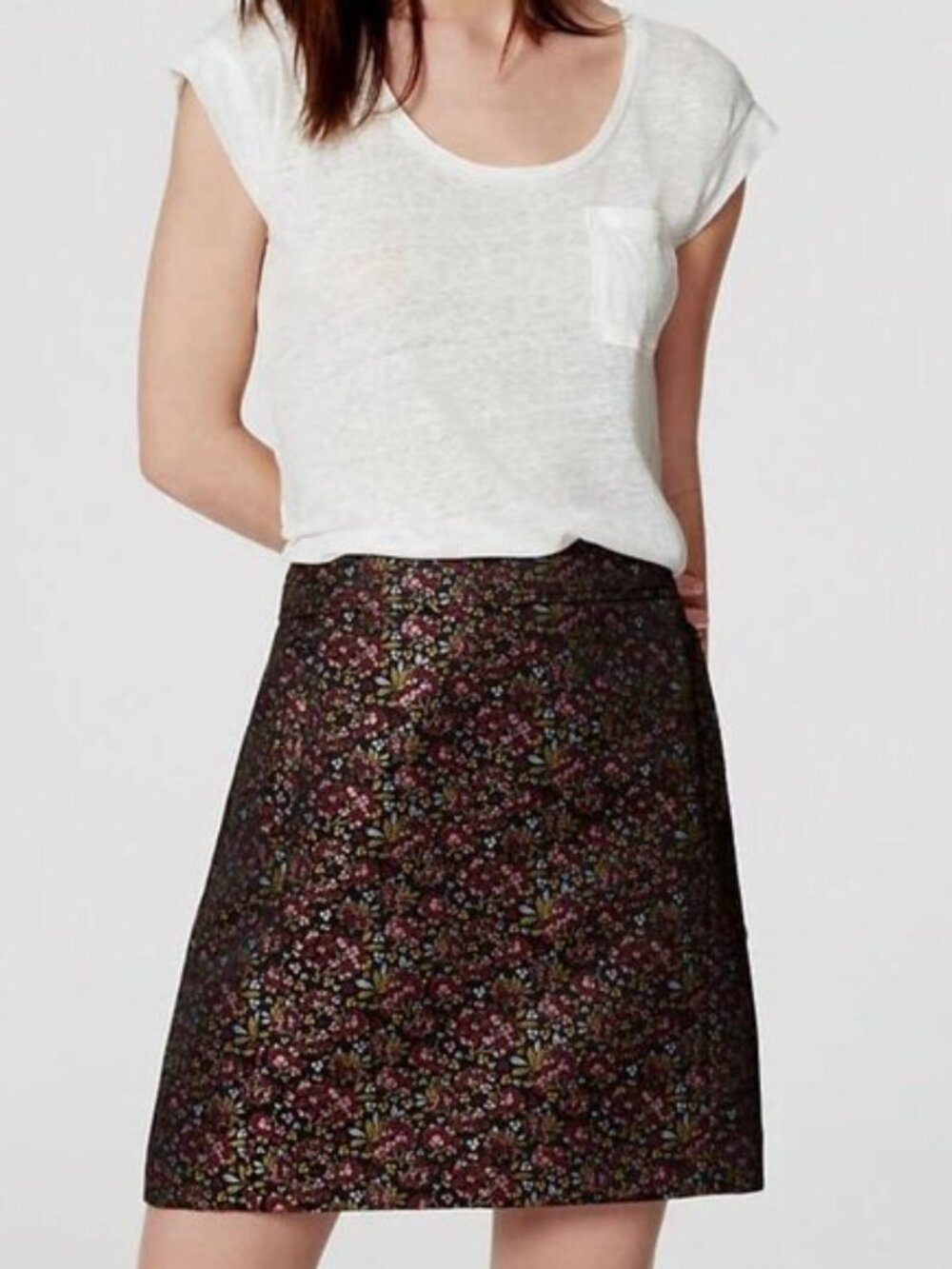 Ann Taylor LOFT Hydrangea Pocket Shift Mini Skirt Jacquard Floral Women's Size 8 - Picture 2 of 9